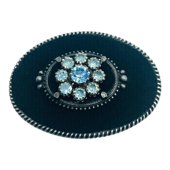 Vintage Belt Buckle Made in USA with Up-cycled 80s Rhinestone Earring & Leather - Picture 4 of 17